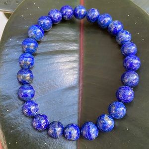 BLUE LAPIS LAZULI GEMSTONE BEAD BRACELET Stretchy, handcrafted, gorgeous!